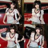 ราคา Miqi เสื้อยืด แขนสั้น คอวี ดีเทลลายเท่ซีทรูบางเบาลายลูกไม้ เข้ารูป สไตล์เกาหลี วินเทจ แฟชั่น FY4776 (44464141198)