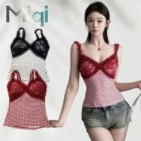 ราคา Miqi เสื้อสายเดี่ยว มฟองน้ำ แต่งลูกไม้ ลายสก๊อต เข้ารูป เสื้อครอป สไตล์เกาหลี สวย แฟชั่น FY66018 (42724095096)