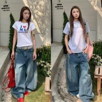 ราคา Miqi กางเกงยีนส์ เอวสูง แต่งแถบด้านข้าง สไตล์ลำลอง ทรงหลวม กางเกงขายาว ผ้าใส่สบาย สไตล์เกาหลี แฟชั่น (41976930664)