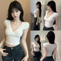 ราคา Miqi เสื้อยืด สีทึบ คอวี มฟองน้ำ แขนสั้น รัดรูป ผ้ายืดหยุ่น เสื้อครอป ฤดูร้อน แฟชั่น เซกซี่ FY5119 (41518683997)