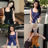 ราคา Miqi เสื้อกล้าม สีพื้น คอเหลี่ยม แต่งกระดุม รัดรูป ผ้าร่องยืด เสื้อแขนกุด สไตล์ลำลอง แฟชั่น Z31 (41300264284)