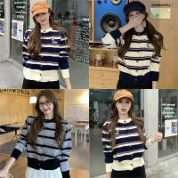 ราคา Miqi เสื้อไหมพรม ลายทาง แขนยาว คอกลม กระดุม ผ้าใส่สบาย สำหรับผู้หญิง สไตล์เกาหลี น่ารัก Z F111 (26542675933)