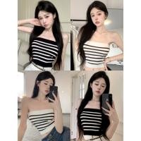 ราคา Miqi เสื้อเกาะอก ไหมพรม ลายทาง เนื้อยืด ผ้าใส่สบาย เสื้อไปทะเล สไตล์ลำลอง ครอปแฟชั่น 5275 (26033444215)