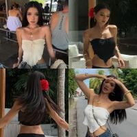 ราคา Miqi เสื้อเกาะอก สีพื้น เปิดไหล่ ครอปไหมพรม เข้ารูป เสื้อไปทะเล สไตล์ลำลอง แฟชั่นฤดูร้อน 3061 (25594190281)