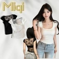 ราคา Miqi เสื้อยืด สีพื้น คอกลม แขนสั้น ดีเทลซีทรูลูกไม้ รัดรูป เสื้อครอป สไตล์เกาหลี เซ็กซี่ FYA17 (57801879921)