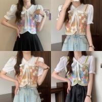 ราคา Miqi เสื้อยืด แขนสั้น ไหมพรม ลายดอก ผูกโบว์ ผ้าใส่สบาย เสื้อครอป สไตล์ลำลอง แฟชั่น น่ารัก 72028 72026 (43457030710)