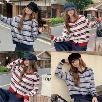 ราคา Miqi เสื้อแขนยาว คอกลม ลายทาง ปุ่มด้านหน้า ผ้าไหมพรม คาร์ดิแกน สไตล์เกาหลี กันหนาว น่ารัก W K086 (42721602745)