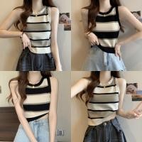 ราคา Miqi เสื้อกล้าม ไหมพรม คอกลม ลายทาง ผ้านุ่มยืด เสื้อแขนกุด สไตล์ลำลอง ชุดเกาหลี แฟชั่น Y6611 (42600259316)
