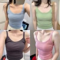 ราคา Miqi เสื้อสายเดี่ยว มีฟองน้ำ สีพาสเทล ผ้านิ่ม เข้ารูป เสื้อครอป สไตล์ลำลอง มินิมอล ใส่สบาย FY1019 (27836053913)