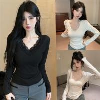 ราคา Miqi เสื้อเชิ้ตแขนยาวเก๋ๆ การจับคู่ลูกไม้ เข้ารูป คอวี เสริมฟองน้ำ เสื้อยืด สไตล์เกาหลี แฟชั่น พร้อมจัดส่ง (47202710474)