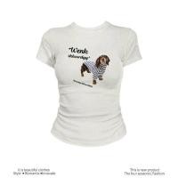 ราคา เสื้อยืดเซ็กซี่ เสื้อพิมพ์ลาย TLDX1236 เสื้อยืดสวยๆผู้หญิง แขนสั้น ทรงเข้ารูป เซ็กซี่ สไตล์อเมริกันย้อนยุคเรียบง่าย (26142680207)