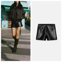 ราคา กางเกงขาสั้นเอวสูงหนังเทียม PU สีดำ สำหรับฤดูใบไม้ร่วงและฤดูหนาว (57551213667)