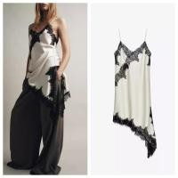 ราคา ชุดแซ็กซี่แขนกุดแบบคอวี สำหรับฤดูใบไม้ร่วง โดยใช้ผ้าไหมซาตินและลูกไม้ มีดีไซน์ไม่สมมาตร (42670398639)