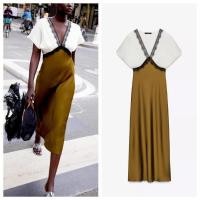 ราคา Zชุดเดรสผ้าซาตินผ้าไหมคอวีแขนสั้นฤดูใบไม้ร่วง 1165177 (29692508965)