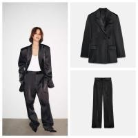 ราคา Z ชุดสูทผ้าไหมซาตินแขนยาวปก 1255795 กางเกงเอวสูงอัดพลีท 1255529 (51152627164)