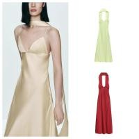 ราคา ชุดเดรสผ้าซาตินผ้าไหม แขนกุด คอวีโบว์ สไตล์ฤดูร้อน (54202244597)