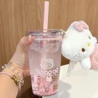 ราคา สีชมพู สวัสดี คิตตี้ ถ้วยฟางการ์ตูนน่ารักสาวหัวใจความจุขนาดใหญ่ถ้วยน้ําพลาสติกใส slkd (42801752165)