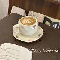 ราคา 300มล มือวาดแก้วกาแฟพร้อมจานรองเซรามิกที่ทําด้วยมือถ้วยชาจานรองชุดของขวัญน่ารักแก้วกาแฟผิดปกติ (42700796018)