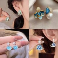 ราคา ต่างหูฤดูร้อนดีไซน์นิชสีน้ําเงิน ต่างหูสตั๊ดเงินแท้ 925 (40602880728)