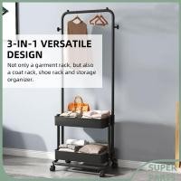 ราคา Superparis Superparis AUNMAS ชั้นวางเสื้อผ้าเสื้อผ้ากลิ้งแขวนจัดเก็บรถเข็นที่มีล้อแบบพกพาเสื้อผ้าออแกไนเซอร์สำหรับห้องนอนห้องนั่งเล่นร้านค้า (58101326572)