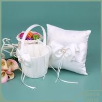 ราคา superparis หมอนรองแหวนแต่งงานและตะกร้าสาวดอกไม้ 7 x นิ้ว ผู้ถือประดับพลอยเทียมผ้าซาตินโบว์โบว์สีขาว (53301341943)