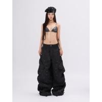 ราคา Pre order 14 20days แบรนด์เวียดนาม TSUN Thunder Cargo Pants Wide Leg Cargo Pants with Rivets Black Unisex (57102117832)