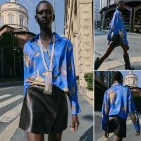 ราคา เสื้อแขนยาวสไตล์ใหม่สำหรับต้นฤดูใบไม้ร่วง พิมพ์ลายดอกไม้บนผ้าไหมซาติน (40722915520)