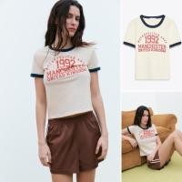 ราคา ซาร่า 2025 ฤดูใบไม้ผลิสไตล์ใหม่ผู้หญิงพิมพ์เสื้อยืดคอกลมสั้น4424326 (24393343655)