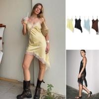 ราคา ชุดแฟชั่นฤดูร้อนสำหรับผู้หญิง ดีไซน์ไม่สมมาตร ผ้าไหมซาตินเนื้อลูกไม้ (43318388047)