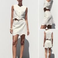 ราคา 2025 เสื้อกั๊กปักลายกลวงเรียบง่ายฤดูร้อน3356868กางเกงชั้นใน3357868 ชุดเซต (42650548525)