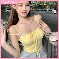 ราคา COD เสื้อกั๊กเว้าหลังสไตล์เกาหลี Y2k เสื้อกล้ามเข้ารูปสีพื้นผูกโบว์หวานสำหรับผู้หญิงในช่วงฤดูร้อน เสื้อกล้ามครอปจีบเก๋ไก๋ MysticHearth (53601444449)