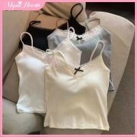 ราคา COD เสื้อกล้ามคอวีแต่งโบว์สำหรับผู้หญิง เสื้อกล้ามถักขอบลูกไม้ด้านหลังสุดเซ็กซี่ ผ้าแรงเสียดทานต่ำที่เป็นมิตรกับผิว MysticHearth (57901443785)
