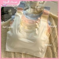 ราคา COD ชุดชั้นในผ้าไหมน้ำแข็งสีพื้นสำหรับผู้หญิง เสื้อชั้นในนอนไร้สายสำหรับเล่นกีฬา เสื้อกั๊กยืดหยุ่นไร้ตะเข็บ แผ่นเสริมระบายอากาศแบบถอดได้ MysticHearth (53100649661)