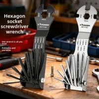 ราคา เครื่องมือมือชุดไขควงปากแฉกมัลติฟังก์ชั่นประแจปลายเปิดบางเฉียบพับประแจหกเหลี่ยม (58152943910)