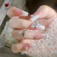 ราคา เล็บปลอมที่ทําด้วยมือด้วย พลอยเทียม เงาหัวใจ พลอยเทียม เล็บโลงศพยาวสําหรับร้านทําเล็บผู้หญิงและเด็กผู้หญิง (49401861742)