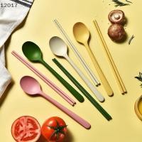 ราคา Djsiff 2 ชิ้นซิลิโคน Flatware ชุดช้อนส้อมซูชิ Sticks ชากาแฟช้อนชุดอาหารเย็นเกาหลีตะเกียบขนมหวานช้อนชุดบนโต๊ะอาหาร ahdfk (52302965781)