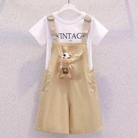 ราคา ชุดเอี๊ยมและเสื้อยืดแขนสั้นสำหรับเด็กผู้หญิง อายุ 6 13 ปี ลายหมีน่ารัก (51351397286)