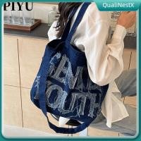 ราคา เก็บเงินปลายทาง กระเป๋าถือแฟชั่นสำหรับผู้หญิง ทำจากผ้ายีนส์ พิมพ์ลายตัวอักษร สีพื้น เรียบง่าย แต่งขอบขนเฟอร์ ความจุขนาดใหญ่ สะพายไหล่ เหมาะสำหรับเป็นของขวัญวันคริสต์มาสและวันเกิด QualiNestX (406271476
