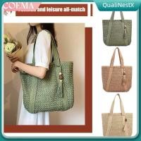 ราคา COD กระเป๋าถือสานฟางสำหรับผู้หญิง ทรงหรูหรา เหมาะสำหรับใส่ไปเที่ยวทะเล เดินทางพักผ่อน ลำลอง กระเป๋าถือมีหูหิ้ว กระเป๋าสะพายไหล่แฟชั่นสไตล์เรโทร QualiNestX (48202002283)