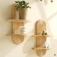 ราคา Boho ไม้ Rainbow ชั้นวางของติดผนังไม้แขวนชั้นวางตกแต่งผนังสําหรับห้องนั่งเล่นห้องน้ําตกแต่งห้องนอน (49900683557)