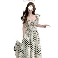 ราคา ชุดชาอ่อนโยนเอวบางย้อนยุคกระโปรงยาวฤดูร้อนสไตล์ใหม่ฝรั่งเศสระดับไฮเอนด์ลายจุดแขนบินขนาดเล็กชุดอ้วน จัดส่งด่วน (55000202454)
