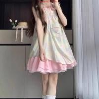 ราคา 2025 ฤดูร้อนใหม่ ลายพิมพ์สไตล์ญี่ปุ่น สีชมพูและสีม่วง แพทช์เวิร์ค วินเทจ หวาน สดชื่น ชุดเดรสสายเดี่ยว (47950222595)