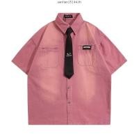 ราคา Asrv American high street เสื้อเชิ้ตลําลองหลวมฤดูร้อนไล่โทนสีเสื้อเชิ้ตยีนส์แขนสั้น (51500196215)