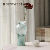 ราคา Bossi บ้านสไตล์จีน Fenton Ruffled แจกันแก้วเครื่องประดับห้องนั่งเล่นหรูหราดอกไม้เรือ 4NHM (45702212595)