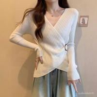 ราคา เสื้อคอวี ชิฟอง เนื้อถัก เอวลอย เรียวยืดหยุ่น สไตล์เกาหลี ใส่ได้ 3 ฤดู (45602579684)