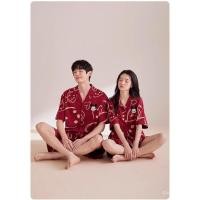 ราคา เอ่อ คู่ชุดนอนแต่งงานสีแดงผู้หญิง 2025 ฤดูร้อนงานรื่นเริงพิมพ์แขนสั้นผู้ชาย ชุดบ้าน สวมใส่ด้านนอกกางเกงขาสั้นแขนสั้นชุด (44412241771)