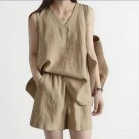 ราคา ชุดเซ็ตเสื้อกั๊ก กางเกงขาสั้น ผ้าฝ้ายลินิน ใส่เล่นผู้หญิง (44263750315)