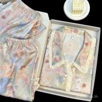 ราคา ชุดนอนผู้หญิงลายภาพวาดสีน้ำมัน ผ้าไหมน้ำแข็ง แขนยาว กางเกงขายาว ลูกไม้ สไตล์ญี่ปุ่น (44017093877)