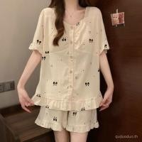 ราคา ชุดนอนสไตล์ชาแนลสำหรับผู้หญิง ผลิตจากผ้าฝ้ายเมฆ ออกแบบให้มีแผ่นหน้าอกถอดได้ มาพร้อมกางเกงขาสั้นแขนสั้น ใส่สบายในช่วงฤดูร้อน (42767297716)