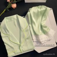 ราคา ชุดนอนผู้หญิงแขนสั้น ผ้าไหมน้ำแข็ง สไตล์ฤดูร้อน สีเขียวสด สำหรับบ้าน (40561390086)
